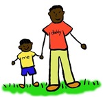 Asian Father and Son Art Drawing with with Dark Skin