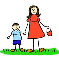 Mother and Son Brunette Drawing Family Picture
