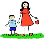 Mother and Son Family Drawing - Black Hair & Light Skin