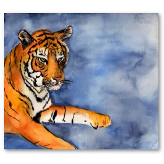 Orange Bengal Tiger Watercolor Art Poster Prints