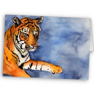 Orange Bengal Tiger Art Painting Greeting Cards or Note Card
