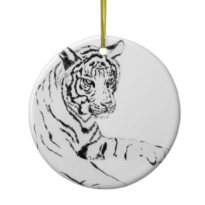 White Bengal Tiger Ceramic Round Ornament Double Sided Art