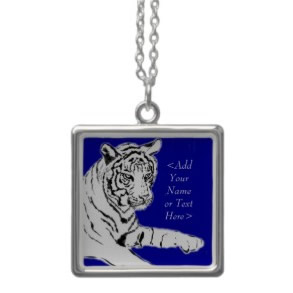 white bengal tiger silver necklace pendant with custom name charm text